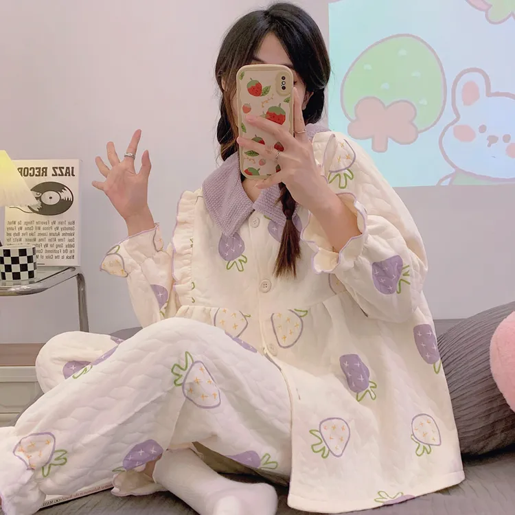 【秋冬-空气棉】月子服春秋加厚纯棉产后9-3月份哺乳喂奶家居服套装