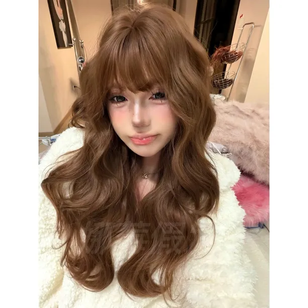 kuku-【雪地精灵】茶棕色蛋卷韩系自然日常氛围全头套女生娜莓假发