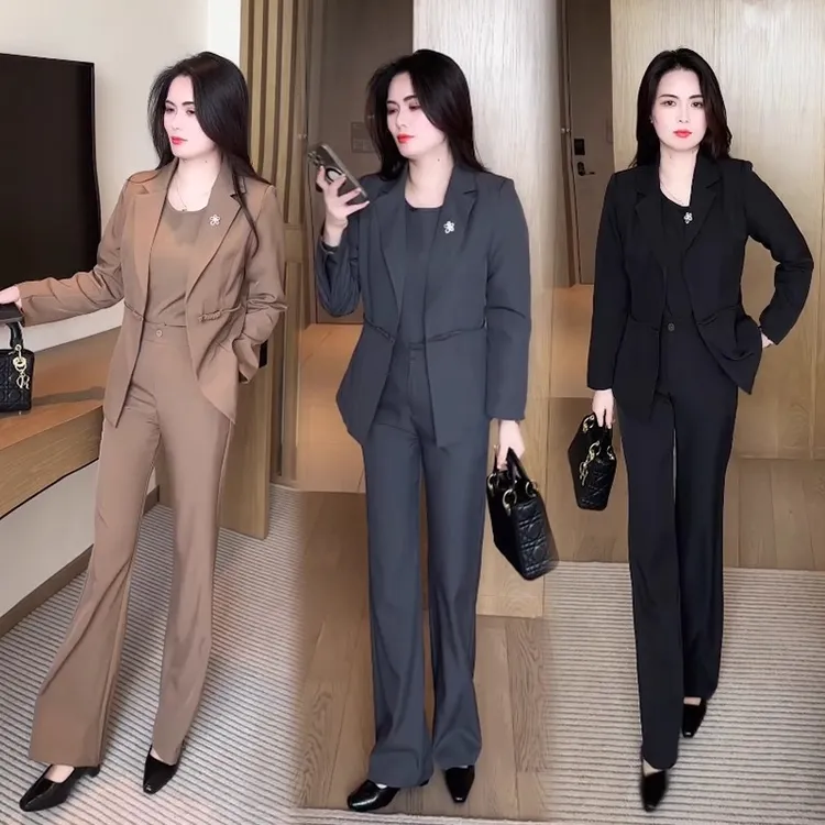 时尚西装套装女2025秋季新款洋气质显瘦西服外套阔腿裤职业三件套