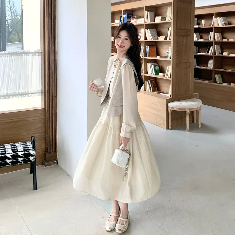 韩系慵懒风休闲马甲连衣裙套装女2025秋季新款时尚气质减龄两件套
