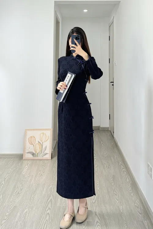 [松涧月]苏禾旗袍秋冬新款单层加绒改良款长度约123