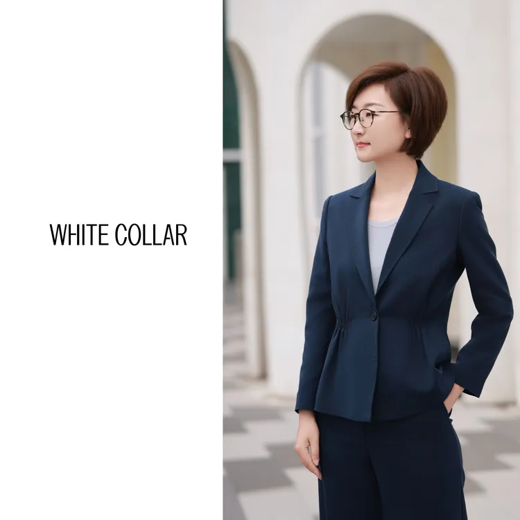 WHITE COLLAR/白领西服领腰前侧收皱一粒扣长袖上衣 SQCUS05A601