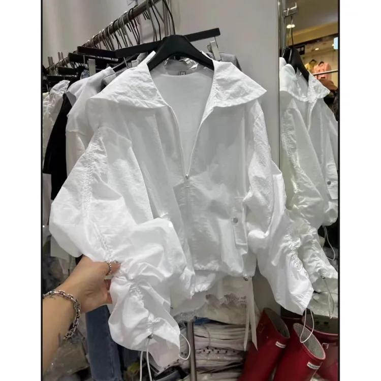 曼曼【航海日记~】 韩系ins风海军领褶皱防晒衣外套