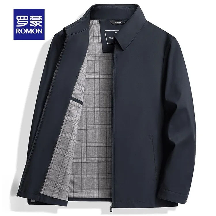 罗蒙春季新款经典翻领夹克商务休闲抗皱免烫茄克春秋季休闲男外套