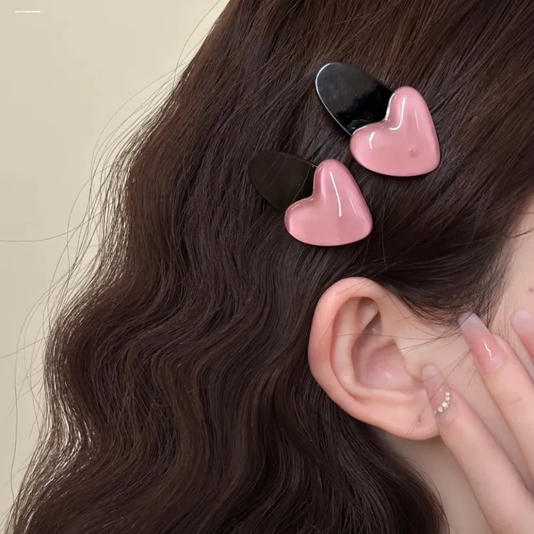 甜美粉色透明爱心鸭女侧边刘海夹子碎发夹发卡头饰刘海小夹子