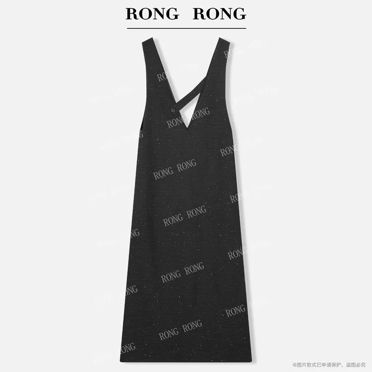 溶溶【熠熠星光】RONGRONG深V领混纺法式小香风背带连衣裙ZGC6L1978
