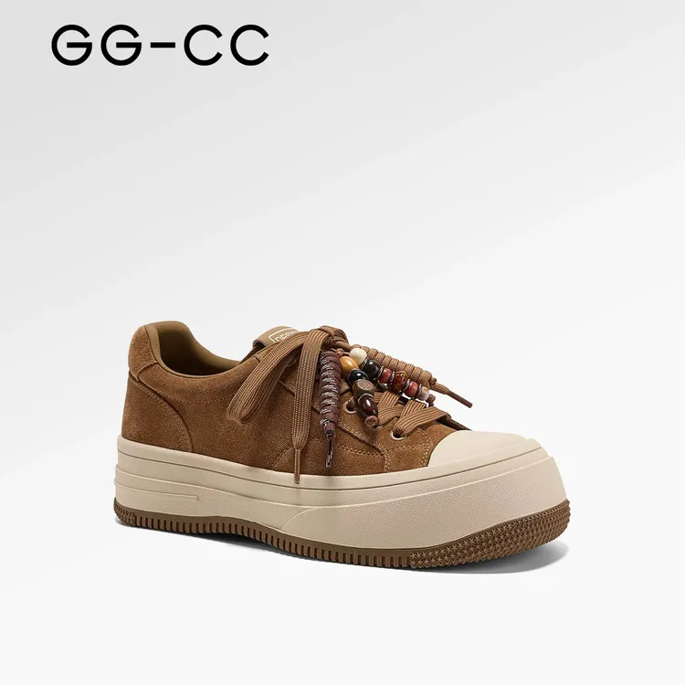 【莱克书店】GGCC2025秋季新款潮流复古串珠厚底板鞋女百搭休闲鞋