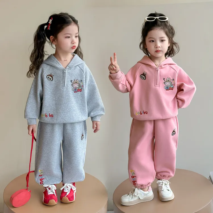 女童网红拉布布休闲套装春秋2025新款中小童连帽外套宝宝运动衣服