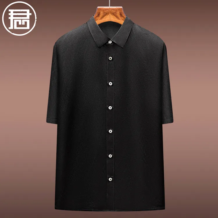 【福利】重缎香云纱男装翻领短袖衬衫夏季40姆米真丝衬衣