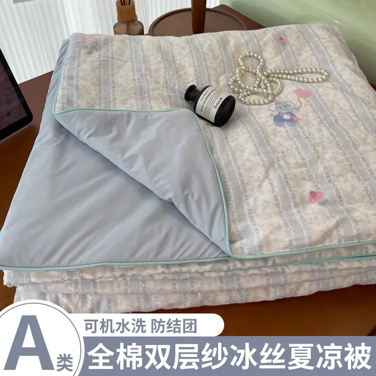 夏季A类全棉双层纱夏凉被学生可机洗纯棉夏被小冰皮空调薄款被子