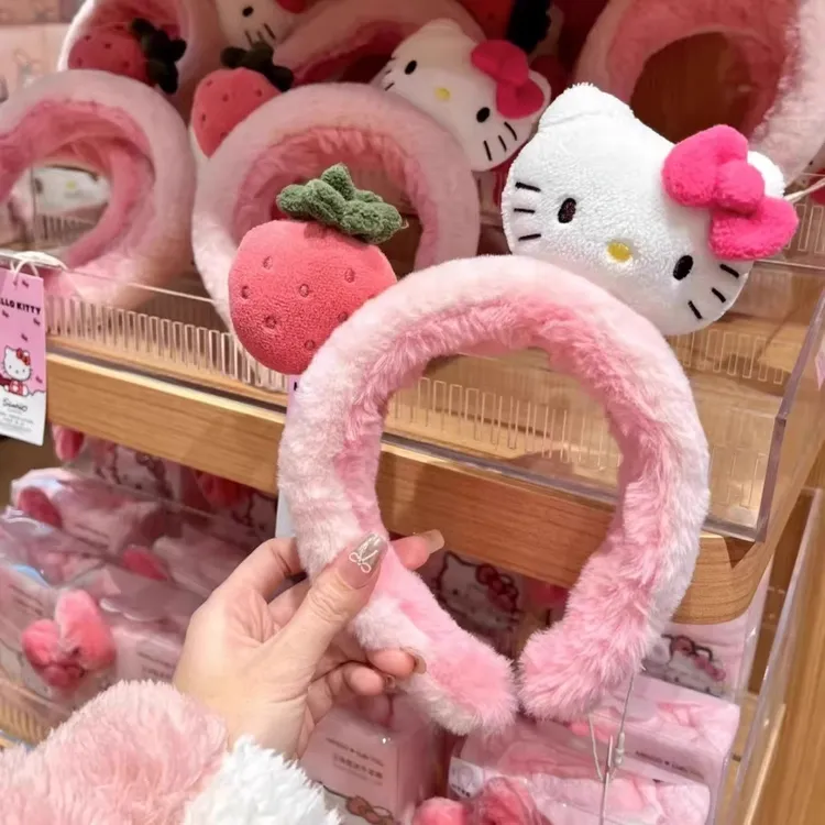 甜美发圈毛绒猫咪饰品高值樱桃少女感kt猫头箍洗漱化妆颜女士