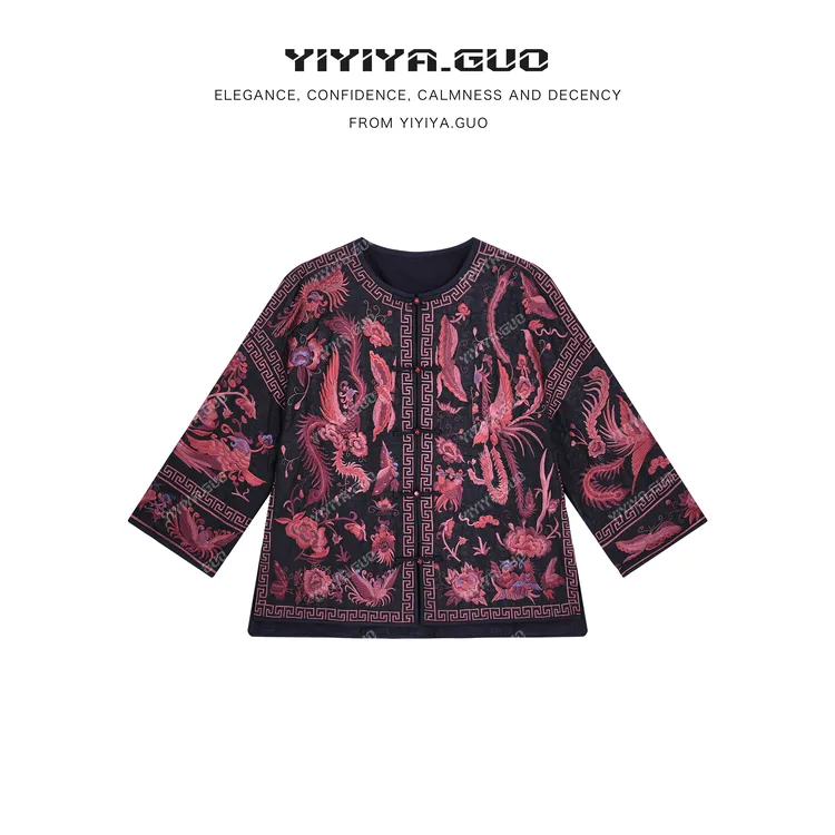 yiyiya.Guo艺艺吖【香云纱·凤飞九天】开襟刺绣奢雅外套080006SS52