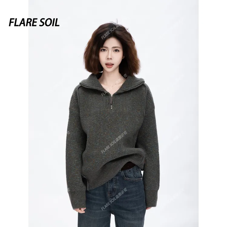 【FLARE SOIL】外缝明线毛衣拼接针织衫韩系ins风保暖上衣 T4886A