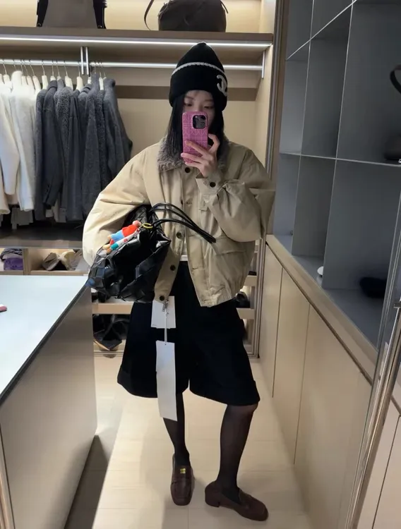 灰灰呀！喜欢的不得了！巴恩风 韩系毛毛翻领工装派克羽绒服外套