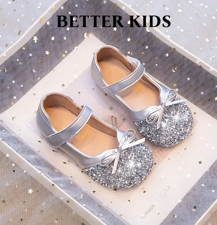 BETTER KIDS/好孩子女童皮鞋水晶公主鞋2025春秋新款软底银色单鞋