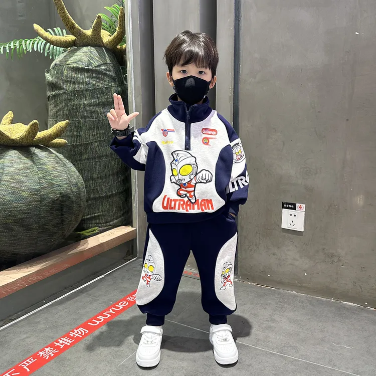 奥特曼男童秋装套装2025新款帅洋气宝宝儿童春秋季时髦加绒衣服潮