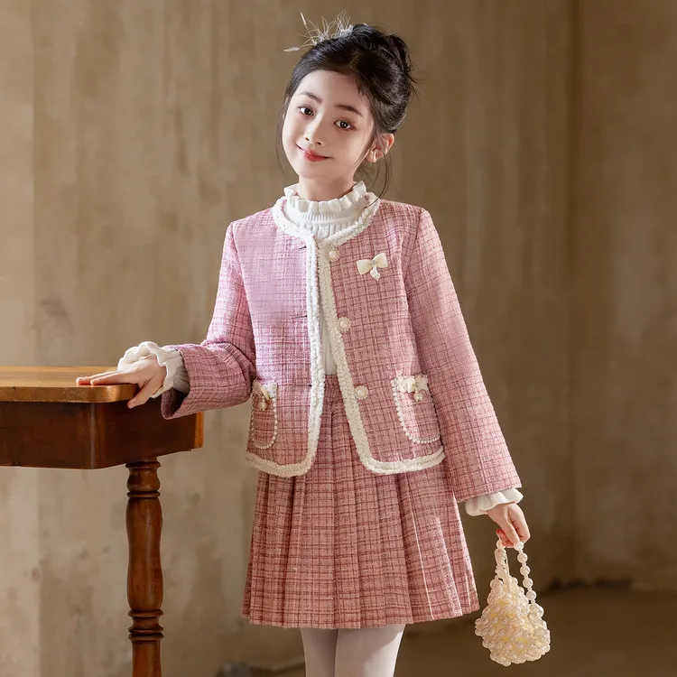 女童小香风套装秋冬2025新款儿童时髦两件套公主裙小女孩冬装洋气