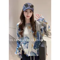 C09245秋季洋气小众温柔风宽松超好看套头水墨画晕染针织衫