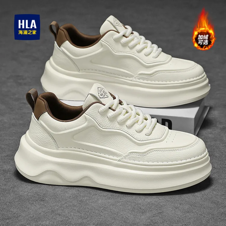 HLA/海澜之家男鞋2025新款秋冬加绒休闲板鞋男厚底增高百搭潮鞋子