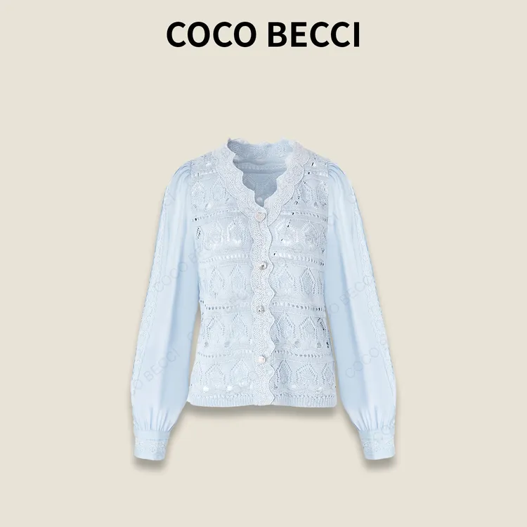 COCO BECCI【海盐少女】针织天丝长袖百搭衬衫YT25JS310003