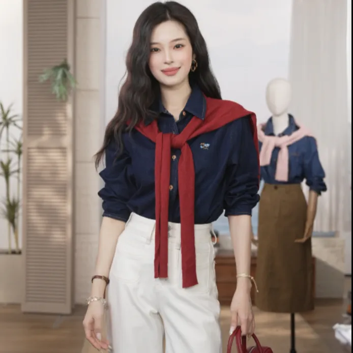 【流光风穿搭】茵曼25秋季时尚舒适软牛仔衬衫百搭宽松衬衣