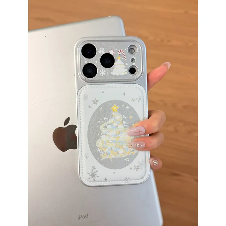 黄丝巾蝴蝶结圣诞树苹果手机壳适用iPhone17promax精孔秒变17