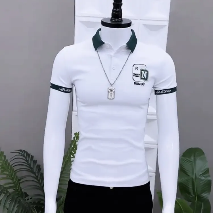 潮牌欧洲站轻奢高街休闲polo衫男士时尚痞帅多标刺绣翻领短袖t恤