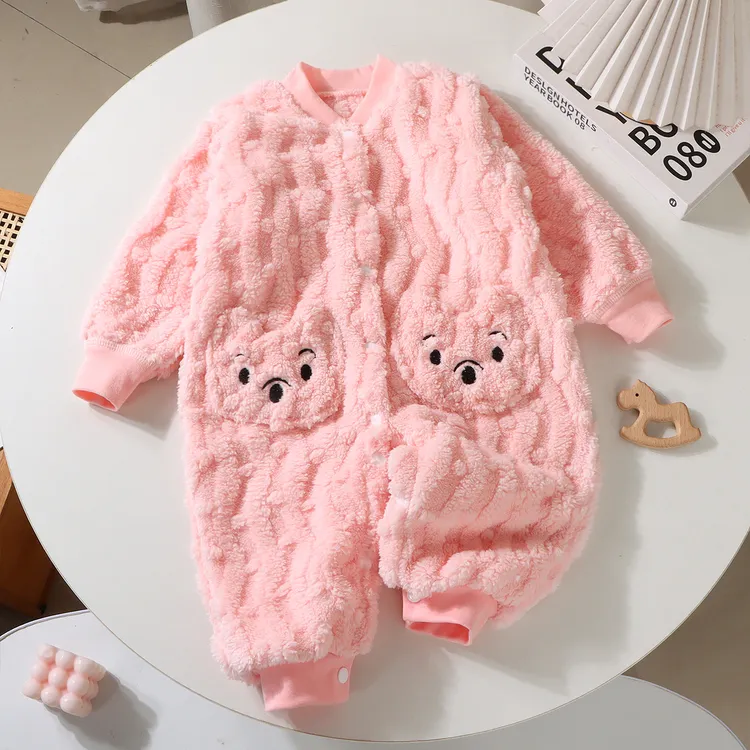 哈衣单排扣长袖秋冬婴儿连体衣可爱风连身衣秋冬款外穿法兰绒睡衣