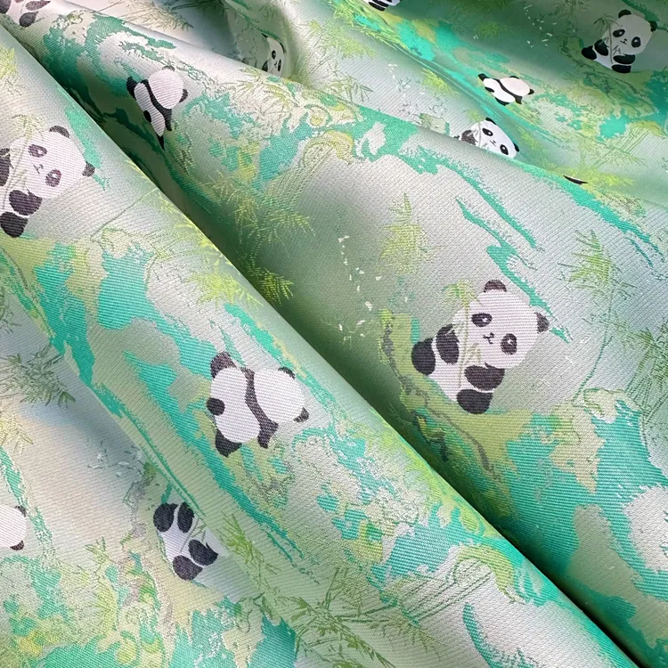 转运司宋锦绿色熊猫抱竹真丝宋锦手作做手工包包发夹葫芦