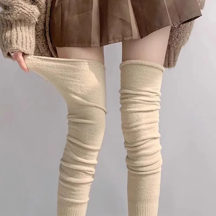 长筒过膝袜子女纯色春秋美拉德堆堆袜冬季保暖配靴子的长袜小腿袜