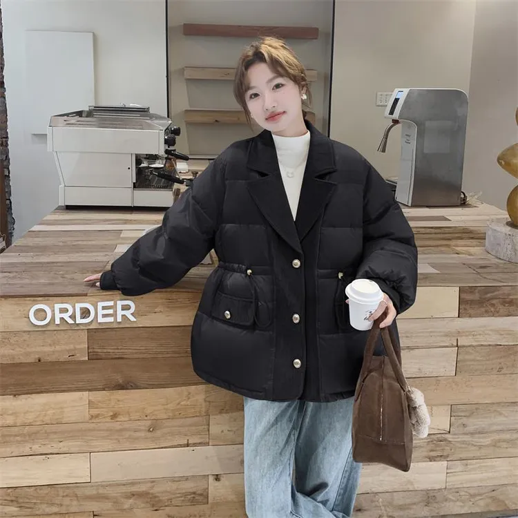 小香风收腰西装领羽绒服女冬季2025新款小个子显瘦名媛白鸭绒外套