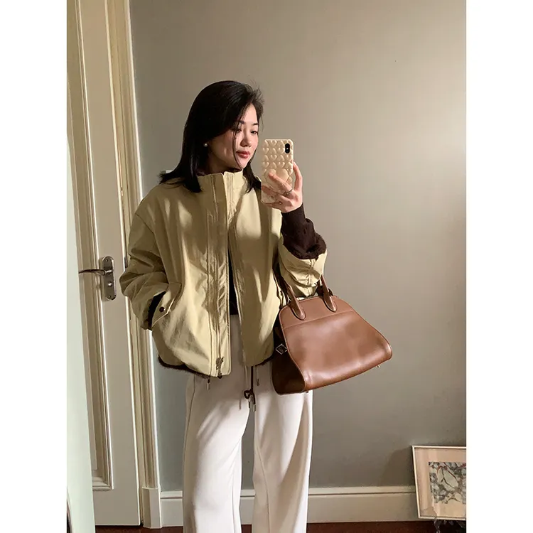 花总吖【特调秋柠】秋冬新款柠黄双面两穿加绒派克外套R425X19137