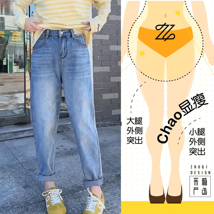 春季高腰显瘦大码百搭宽松时尚阔腿潮流牛仔裤