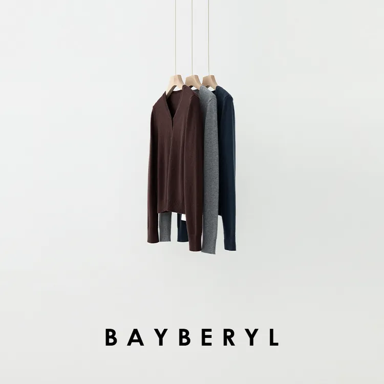 BAYBERYL老贝杜维埃蓝*V领百搭排扣羊毛25秋针织衫ZZS5F1602-8/27