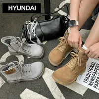 韩国现代HYUNDAI小熊偷糖牛皮春秋复古高帮马丁靴休闲短靴女25819