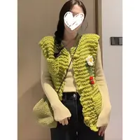 慵懒风多巴胺精致口袋装饰绿色减龄毛针织衫上衣背心B133