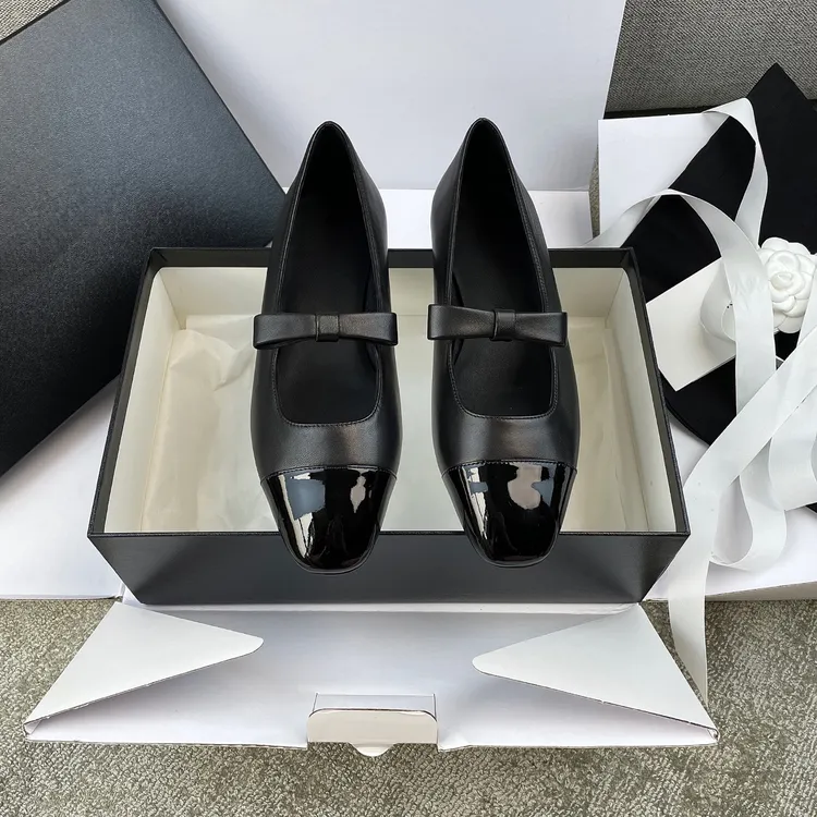 小香风新款蝴蝶结玛丽珍鞋方头通勤百搭拼色单鞋粗跟平底气质女鞋