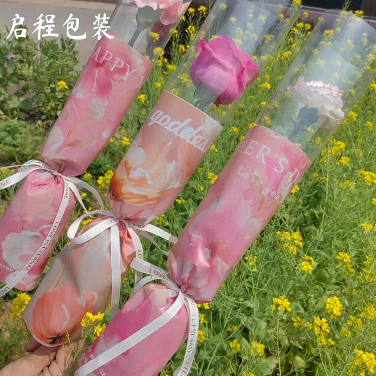 新款母亲节单支袋康乃馨单只花束包装纸透明防水玻璃纸diy花店用