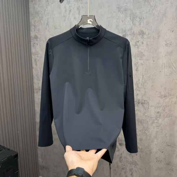 秋冬季半拉链立领加绒长袖T恤男士户外休闲运动弹力时尚百搭上衣