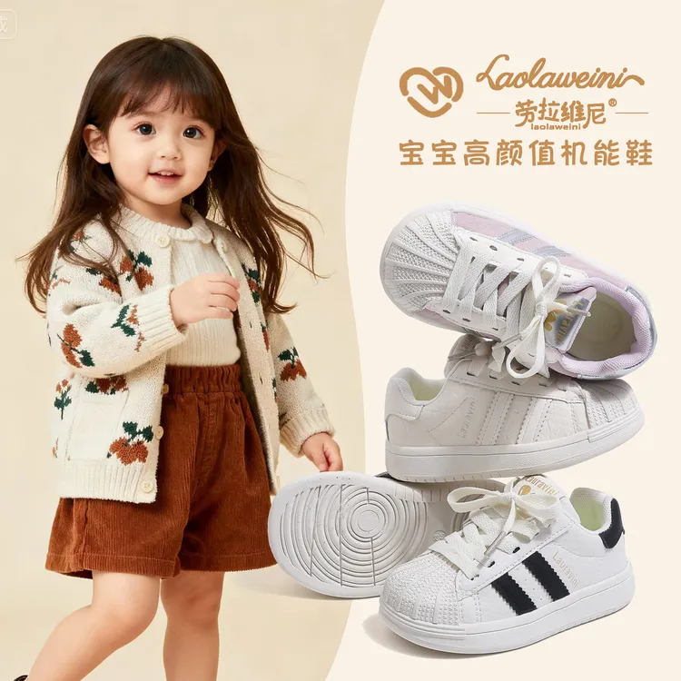 【贝壳防踢小白鞋】劳拉维尼(四季)男女童儿童韩版运动秋冬宝宝板鞋