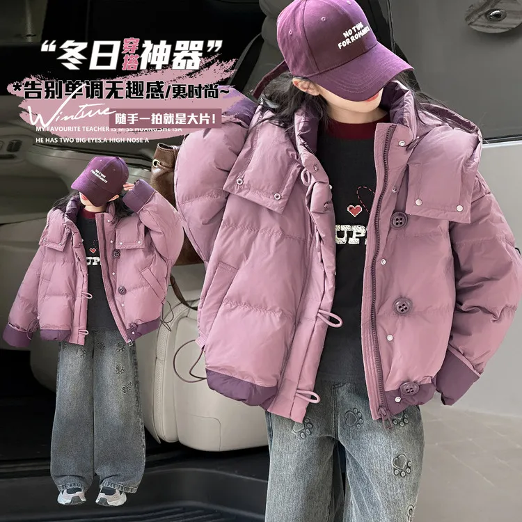 女童加厚棉衣冬季新款中大童韩版洋气连帽棉服儿童冬装外套4-15岁