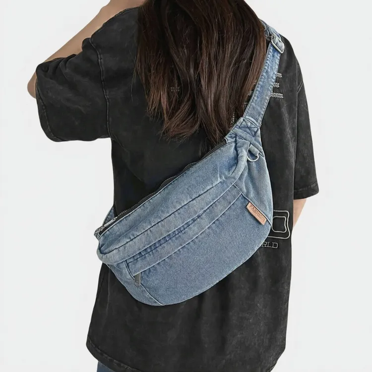 背不烂百搭复古日系大容量牛仔布胸包女休闲个性新款运动腰包男