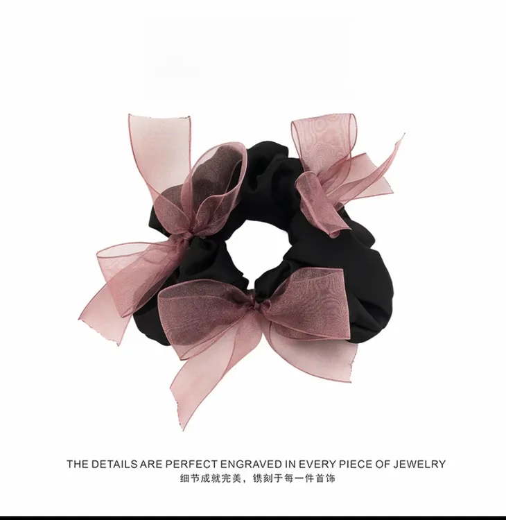 新款网红爆款高级感温柔缎面蝴蝶结发圈气质百搭网纱蝴蝶结肠圈