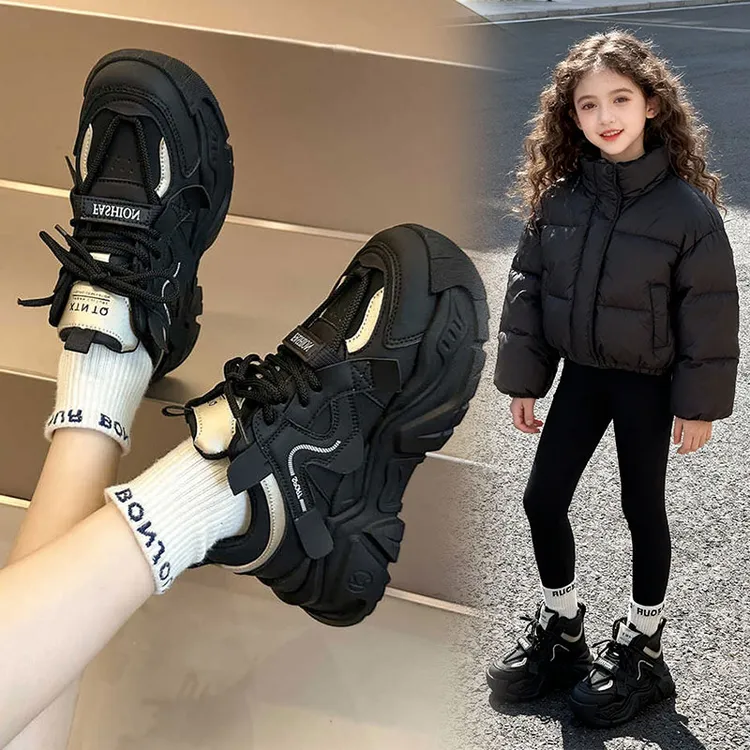 女童运动鞋2025秋冬新款儿童加绒鞋子软底中大童小女孩学生老爹鞋