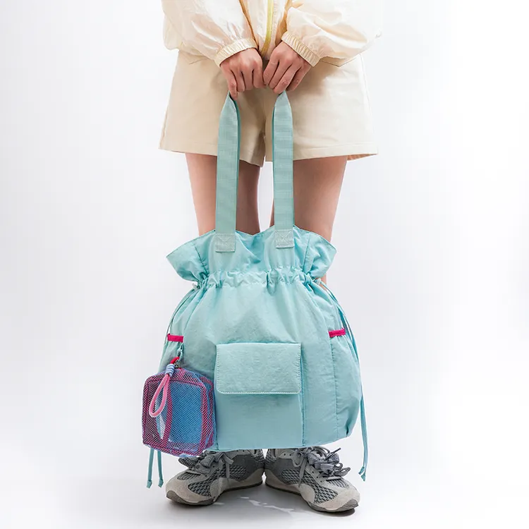 轻便多功能双肩包大容量包包女大学生上课包抽绳通勤单肩托特包