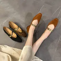 法式方头金币链玛丽珍鞋女2025新款春秋绒面小香风一子带浅口单鞋