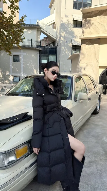 DR2025新款连帽长款收腰显瘦时尚百搭女装羽绒服外套加厚