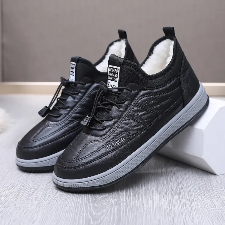 老北京布鞋男中老年一脚蹬防滑雪地靴保暖爸爸鞋加绒加厚棉鞋冬季