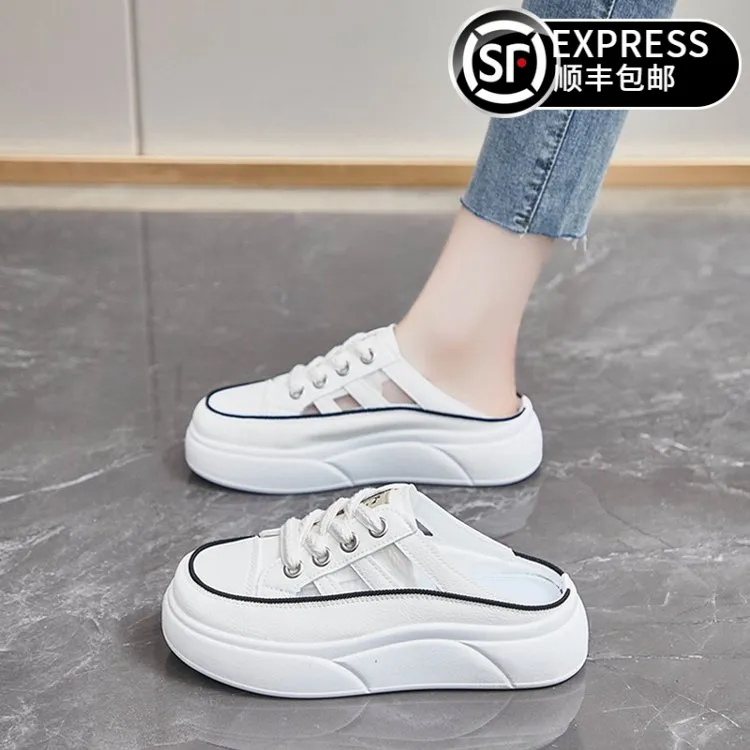 夏季透气镂空外穿包头半拖鞋女百搭休闲鞋厚底凉鞋轻便软底小白鞋