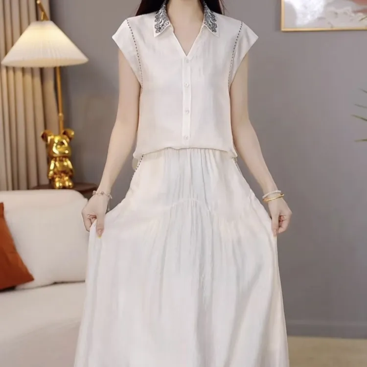 高级莱赛尔天丝套装优雅气质礼服裙女2025夏季新款遮肚显瘦连衣裙